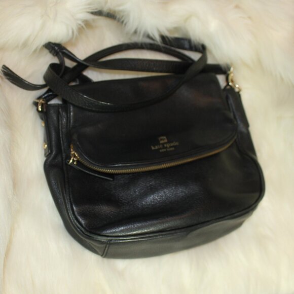 Kate Spade New York Leather Tote shoulder purse Black  bag snap zip 10.5"x 9" ; - Picture 1 of 9